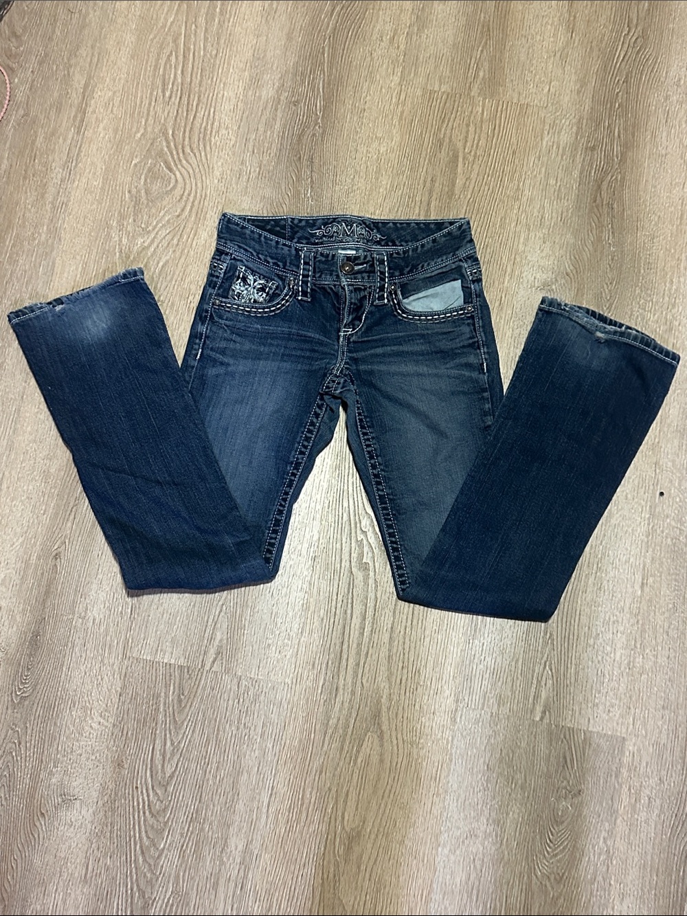 Maurices Dark Blue Bootcut Jeans with Embroidered Pockets
